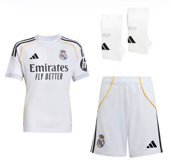 Camiseta y Pantalones Cortos Niños Real Madrid Home 25/26 - Con Medias
