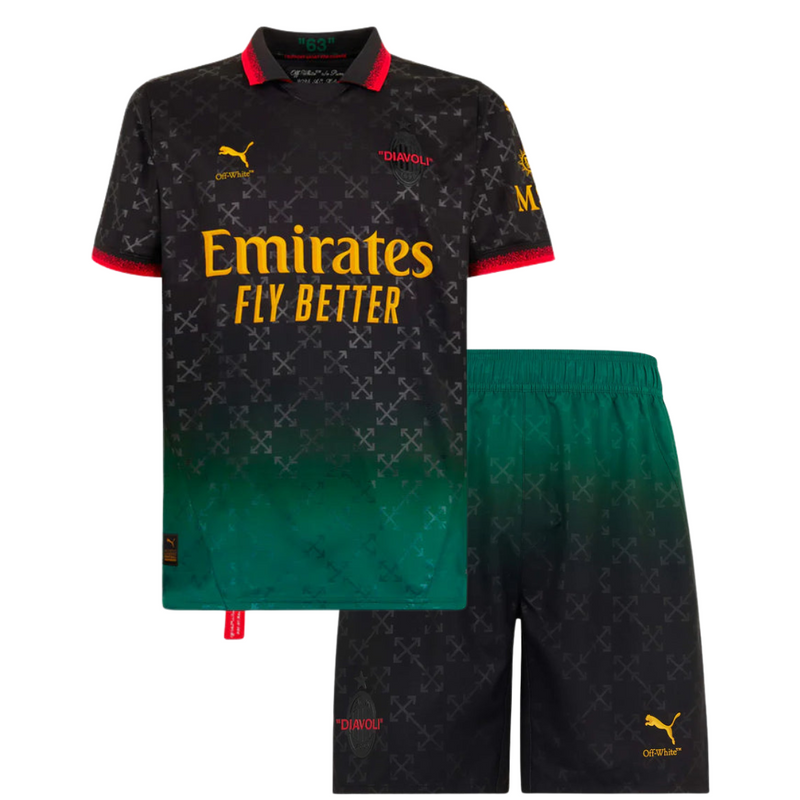 Camiseta y Pantalon Corto para Niño Black PUMA X AC MILAN X OFF-WHITE 24/25